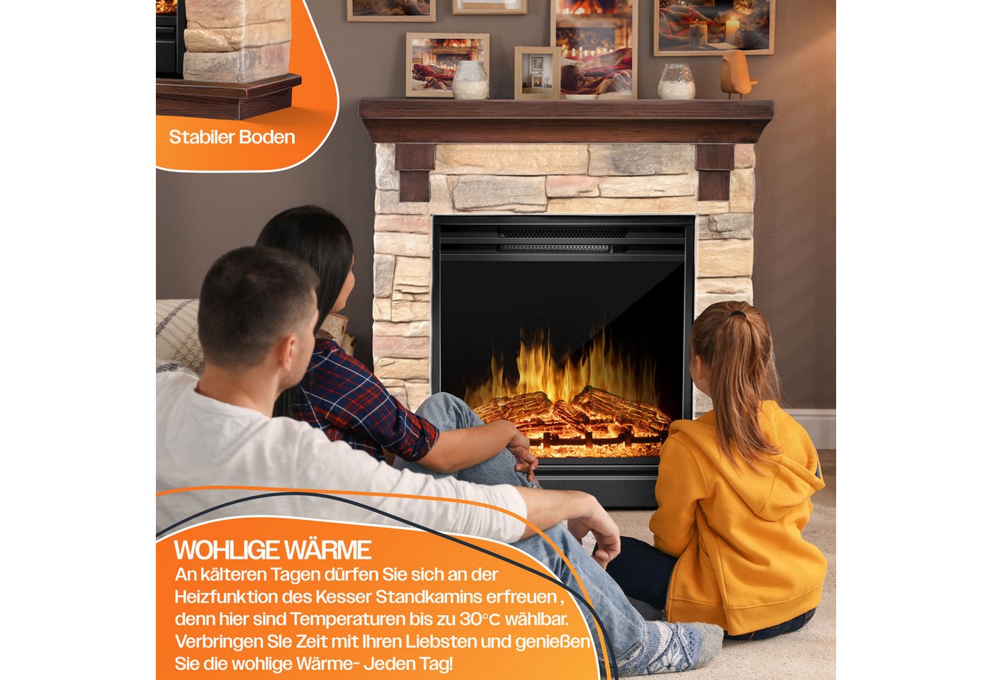 KESSER Elektrokamin, Elektrokamin Standkamin Kamin elektrisch mit LED 3D-Flamme – Bild 5 von 5