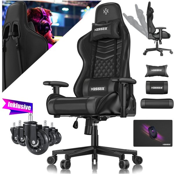 KESSER Gaming Chair, Ergonomisch Gamingstuhl 150kg belastbar Bürostuhl Lenden- & Kopfkissen