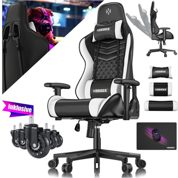 KESSER Gaming Chair, Ergonomisch Gamingstuhl 150kg belastbar Bürostuhl Lenden- & Kopfkissen