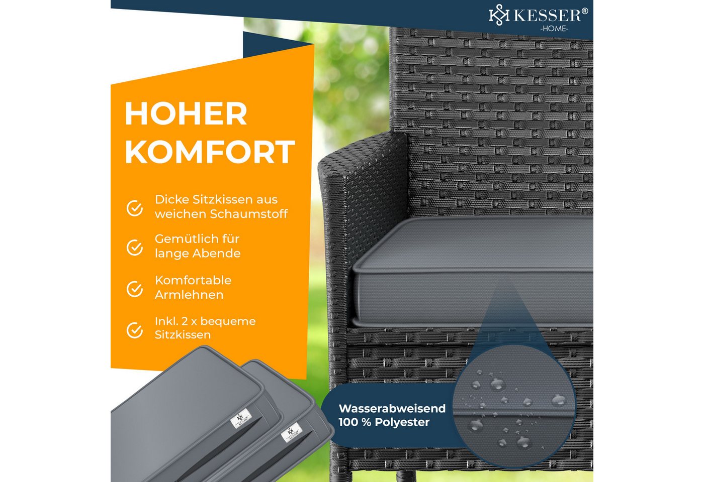 KESSER Gartenbank, Polyrattan Gartenbank 2-Sitzer Bank mit integriertem Tisch – Bild 4 von 5