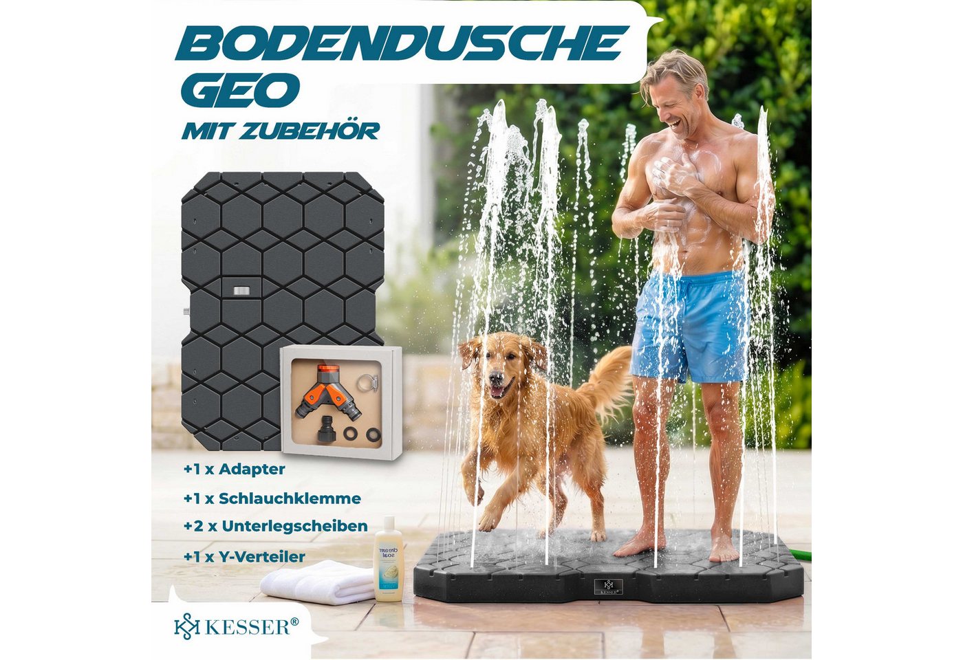 KESSER Gartendusche Bodendusche für alle, Groß, Klein & Vierbeiner, Inklusive Adapter & Montagezubehör – Bild 2 von 5