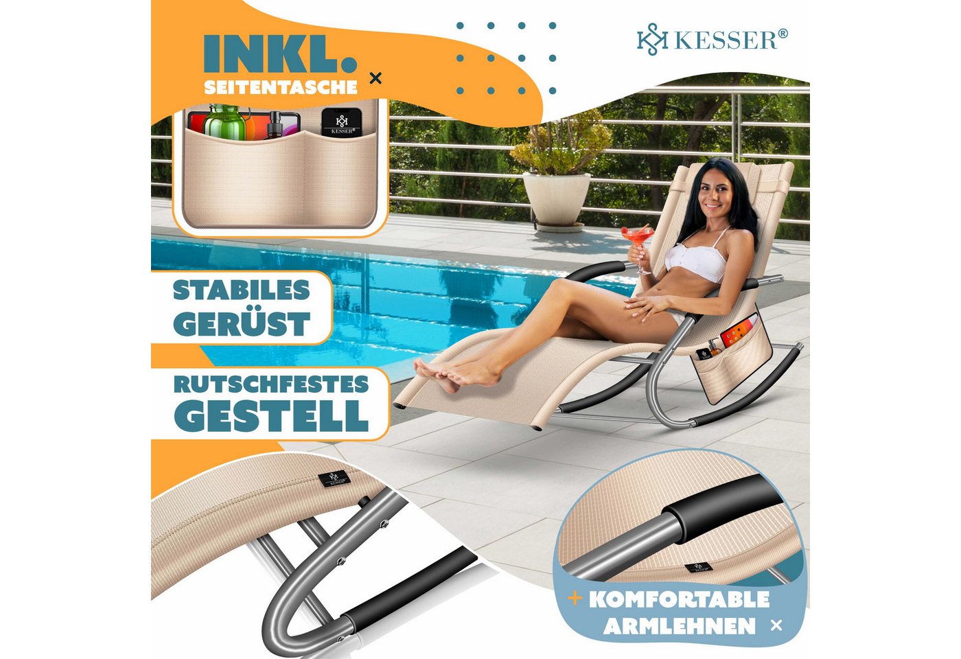 KESSER Gartenliege, Sonnenliege Relaxliege Schwungliege Gartenliege Gartenstuhl – Bild 3 von 5
