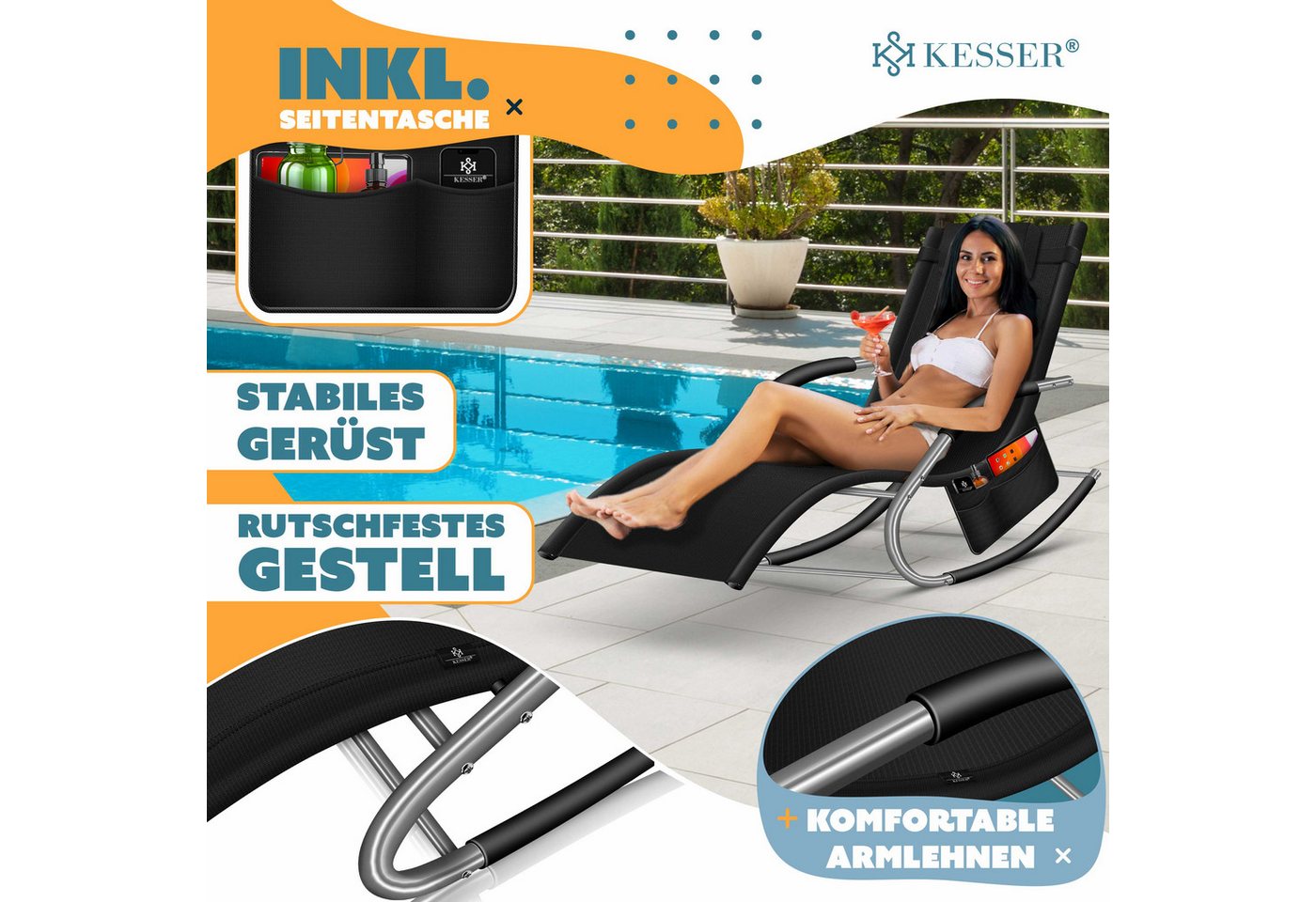 KESSER Gartenliege, Sonnenliege Relaxliege Schwungliege Gartenliege Gartenstuhl – Bild 3 von 5