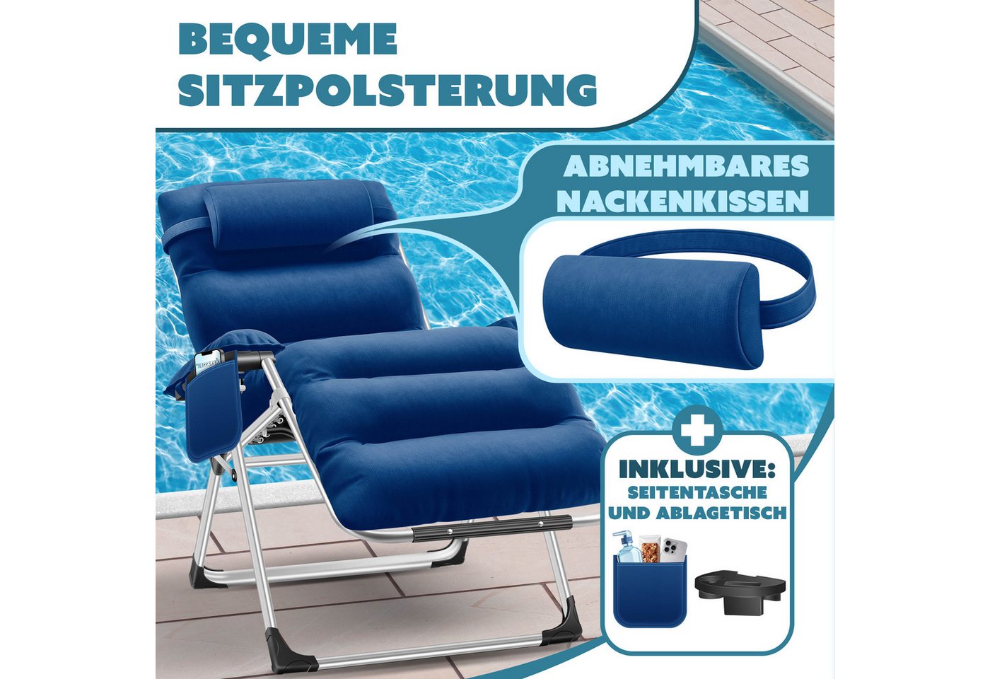 KESSER Gartenliege, Sonnenliege Liegestuhl Klappbar + Nackenkissen Gartenstuhl – Bild 2 von 5