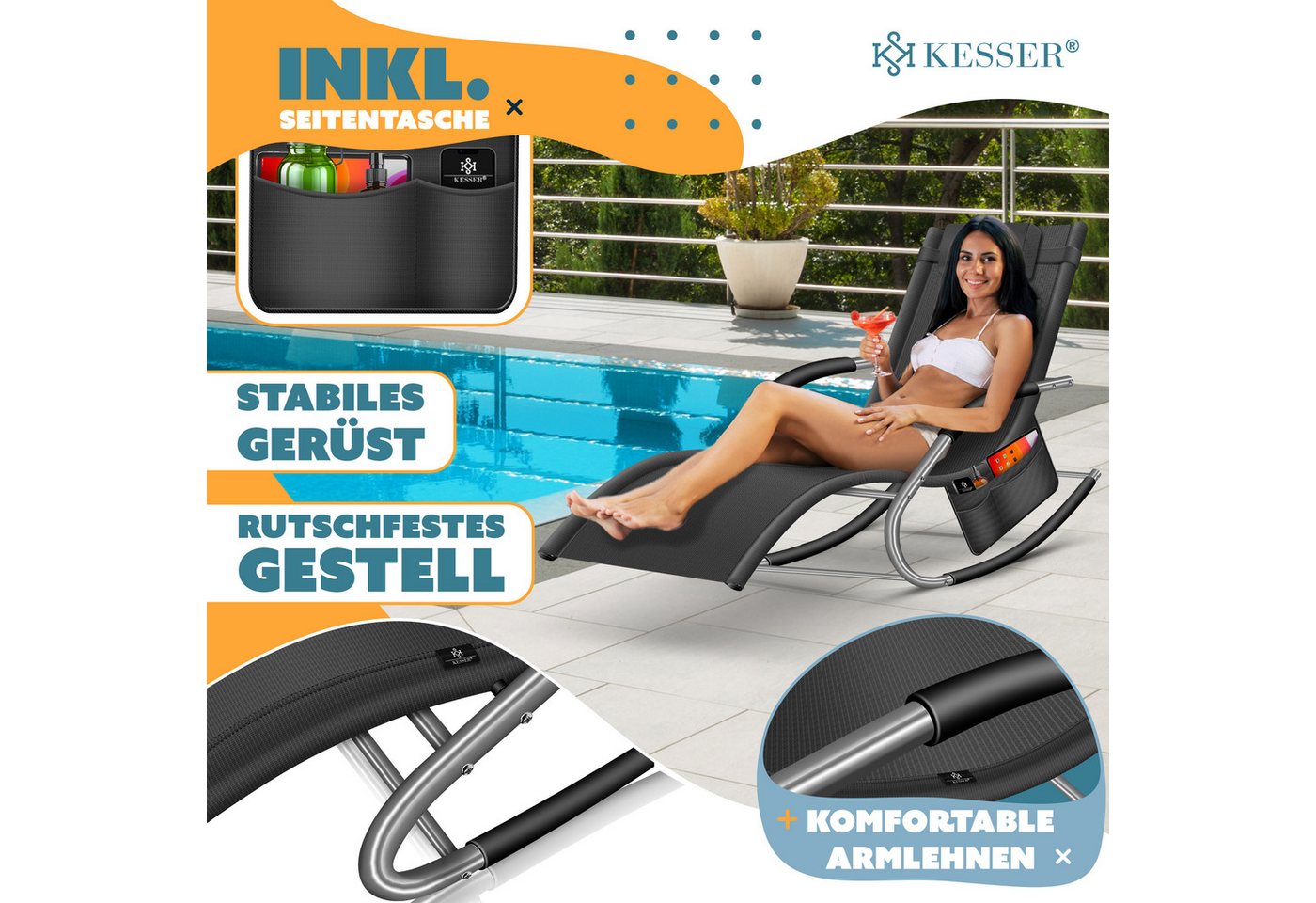 KESSER Gartenliege, Sonnenliege Relaxliege Schwungliege Gartenliege Gartenstuhl – Bild 3 von 5