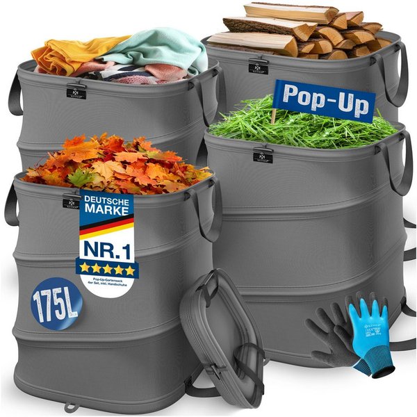 KESSER Gartensack, 175 l, (4-tlg), Pop-Up-Gartensack Laubsack Gartenabfallsack inkl. Handschuhe