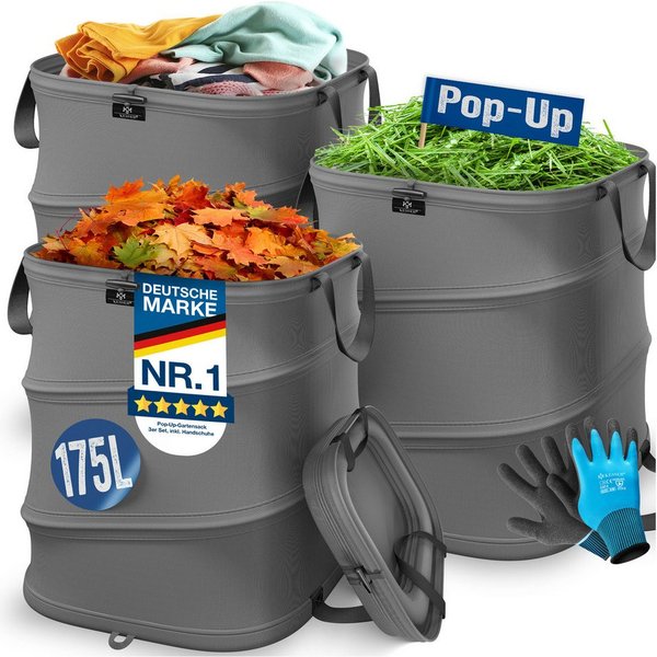 KESSER Gartensack, 175 l, (3-tlg), Pop-Up-Gartensack Laubsack Gartenabfallsack inkl. Handschuhe