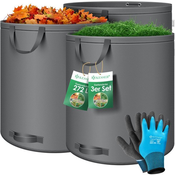 KESSER Gartensack, 272 l, (3-tlg), Gartensack Set Laubsack Gartenabfallsack inkl. Handschuhe