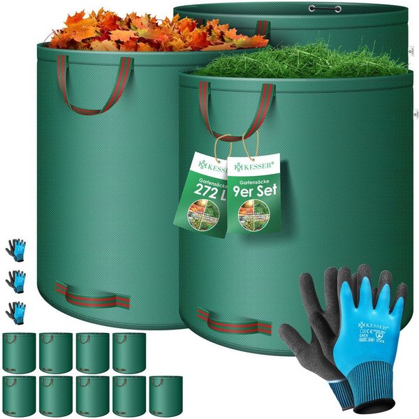 KESSER Gartensack, 272 l, (9-tlg), Gartensack Set Laubsack Gartenabfallsack inkl. Handschuhe