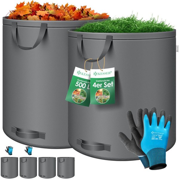 KESSER Gartensack, 500 l, (4-tlg), Gartensack Set Laubsack Gartenabfallsack inkl. Handschuhe