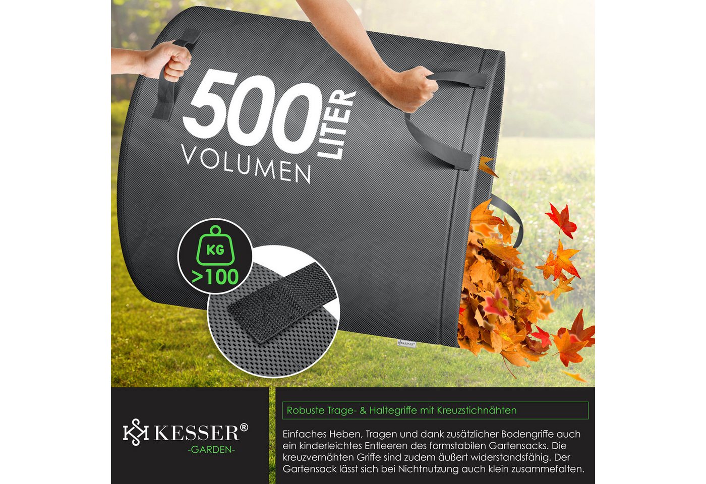 KESSER Gartensack, 500 l, (4-tlg), Gartensack Set Laubsack Gartenabfallsack inkl. Handschuhe – Bild 5 von 5