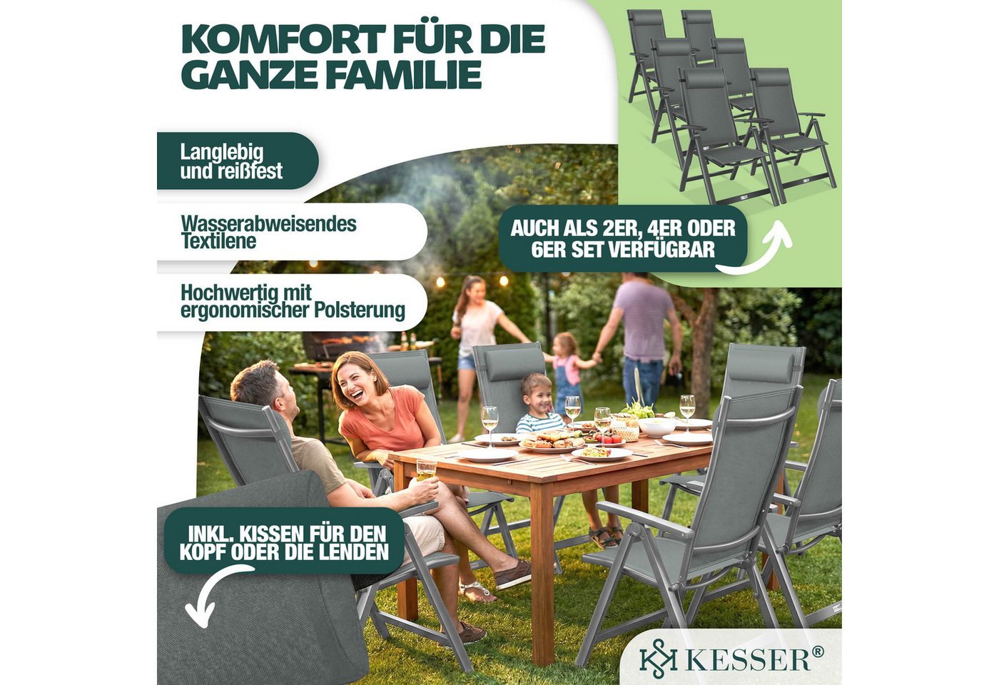 KESSER Gartenstuhl (2 St), Hochlehner mit Armlehnen Aluminium Klappstuhl – Bild 2 von 5