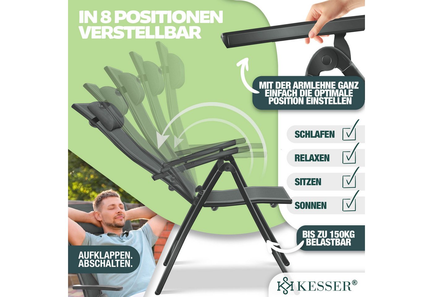 KESSER Gartenstuhl (6 St), Hochlehner mit Armlehnen Aluminium Klappstuhl – Bild 3 von 5