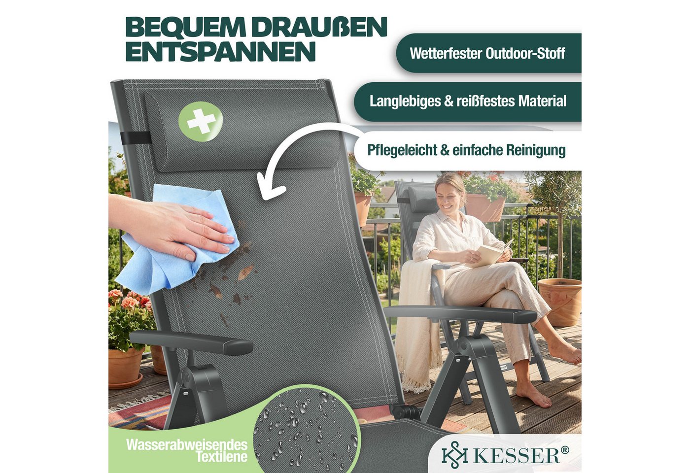 KESSER Gartenstuhl (6 St), Hochlehner mit Armlehnen Aluminium Klappstuhl – Bild 5 von 5