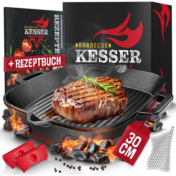 KESSER Grillpfanne, Edelstahl, Gusseisenpfanne voreingebrannt Bratpfanne Gusseisen Steak Pfanne