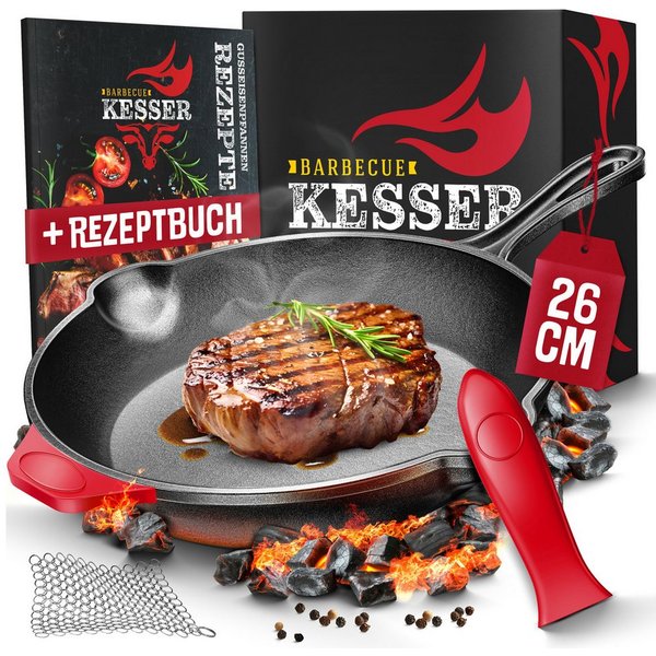 KESSER Grillpfanne, Edelstahl, Gusseisenpfanne voreingebrannt Bratpfanne Gusseisen Steak Pfanne