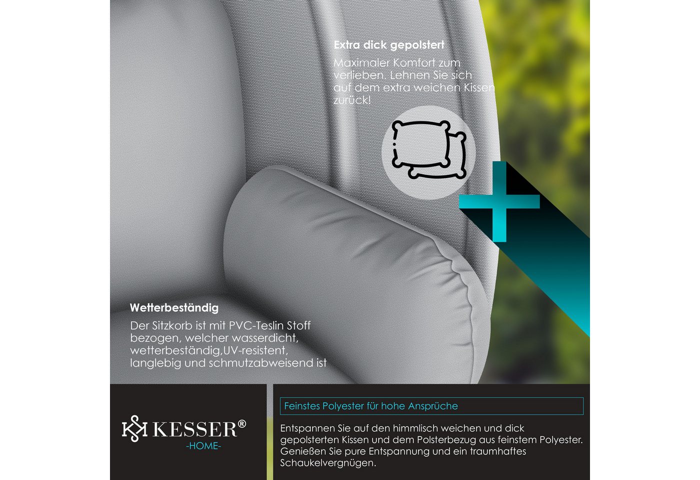 KESSER Hängesessel, Luxe Hängesessel mit Gestell weicher Sitzkissen – Bild 4 von 5