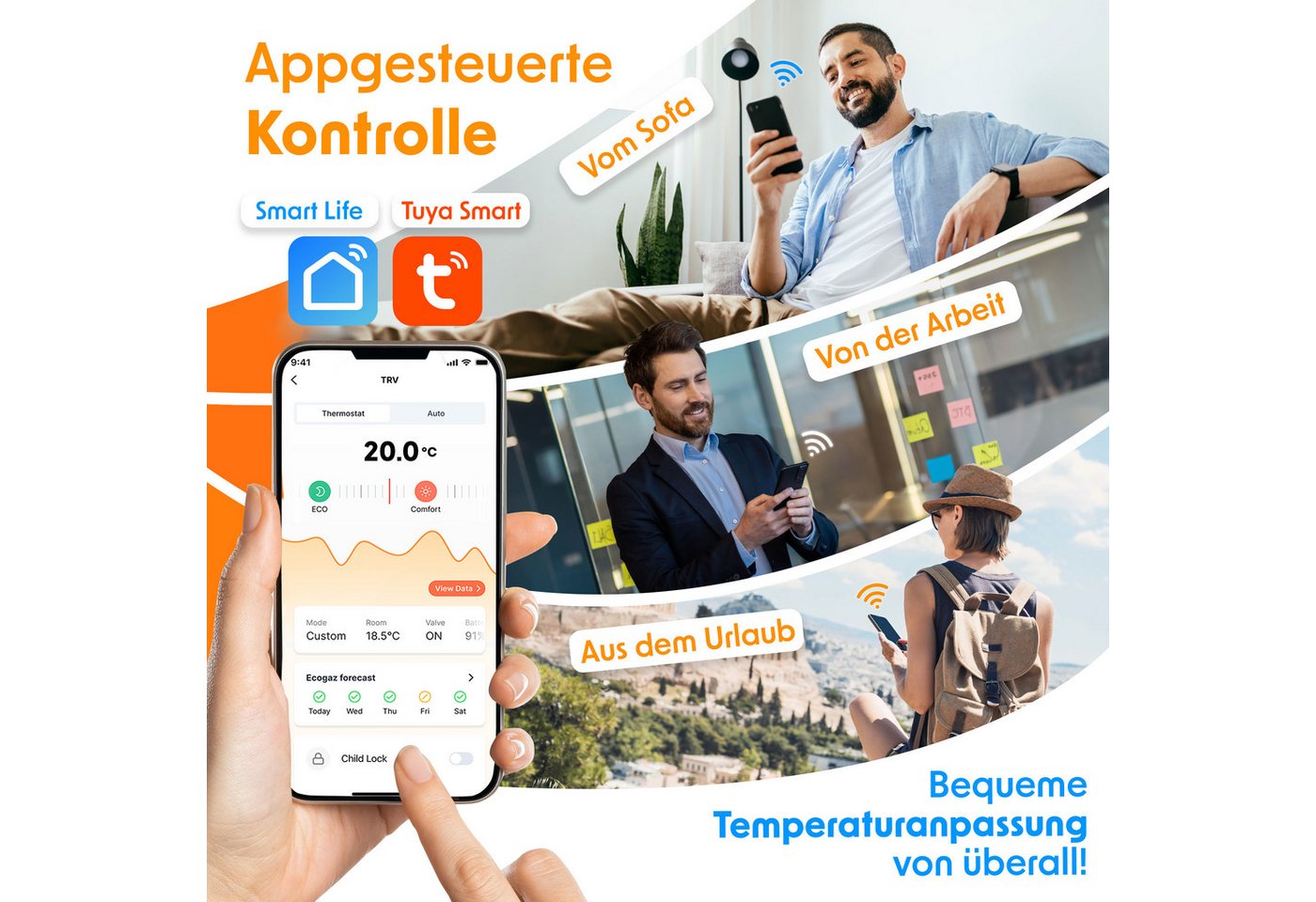 KESSER Heizkörperthermostat, Heizungsregler Smart Home Heizungssteuerung mit WLAN & APP Steuerung – Bild 3 von 5