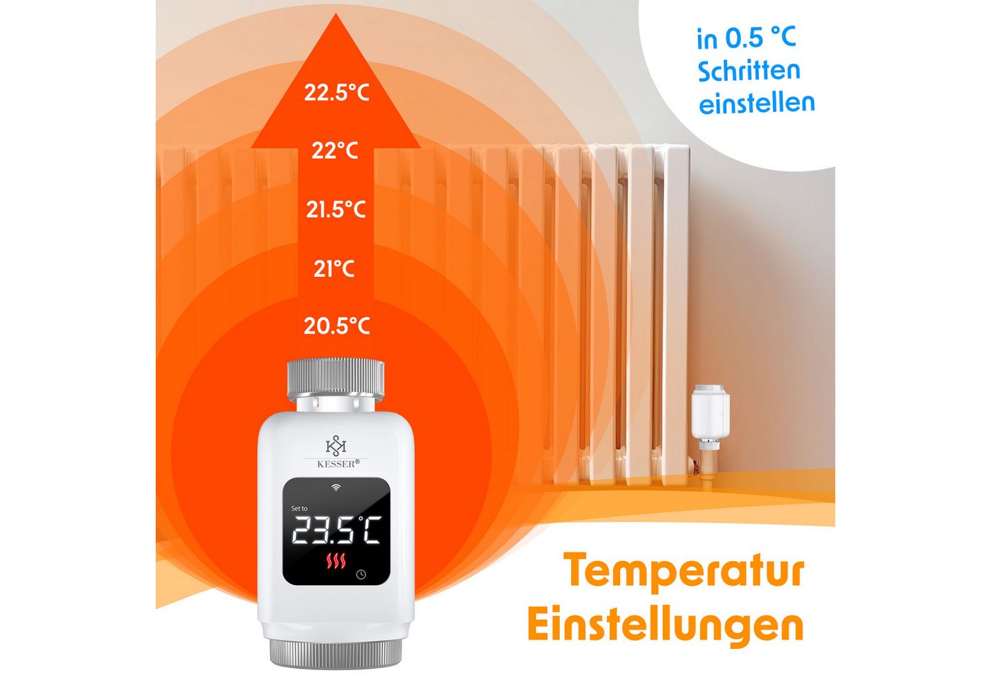 KESSER Heizkörperthermostat, Heizungsregler Smart Home Heizungssteuerung mit WLAN & APP Steuerung – Bild 5 von 5