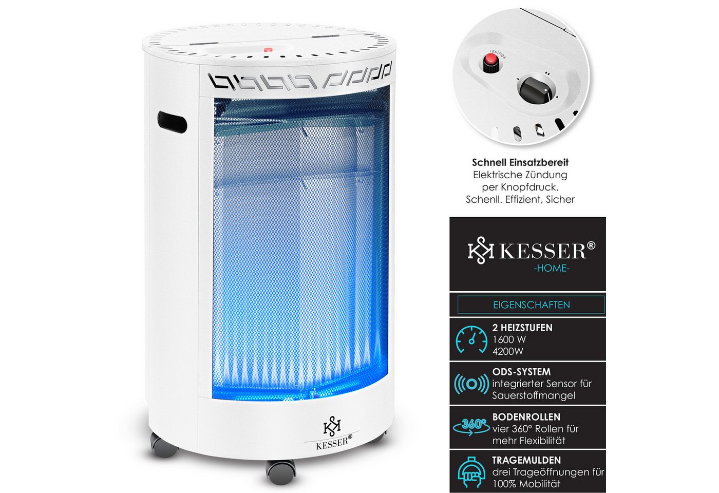 KESSER Heizstrahler, 4200 W, Gasheizer Keramik Gas Heizer 4200 Watt Heizstrahler + Gasdruckregler – Bild 2 von 5