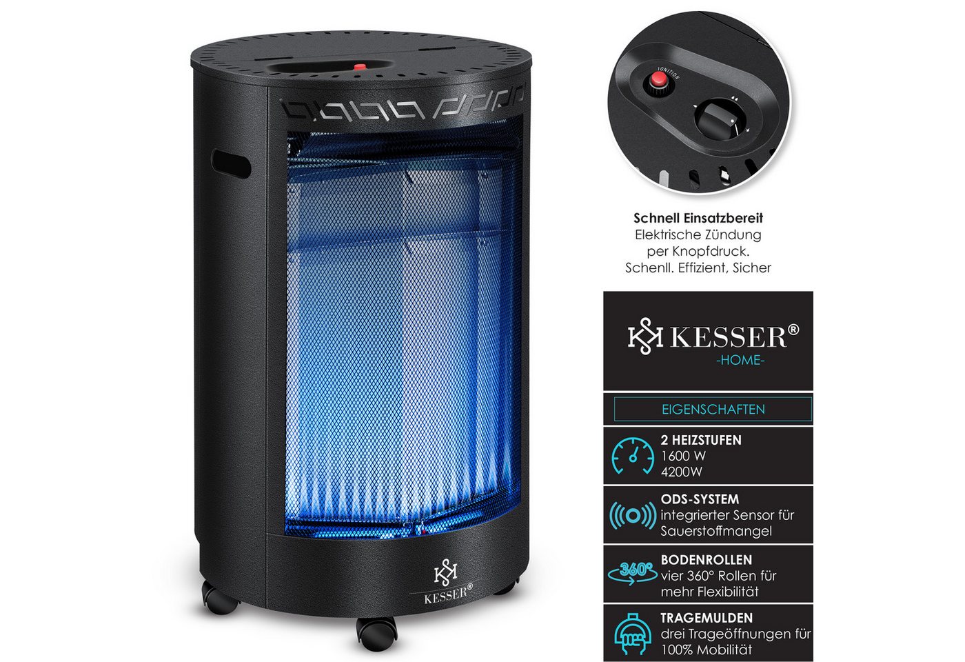 KESSER Heizstrahler, 4200 W, Gasheizer Keramik Gas Heizer 4200 Watt Heizstrahler + Gasdruckregler – Bild 2 von 5