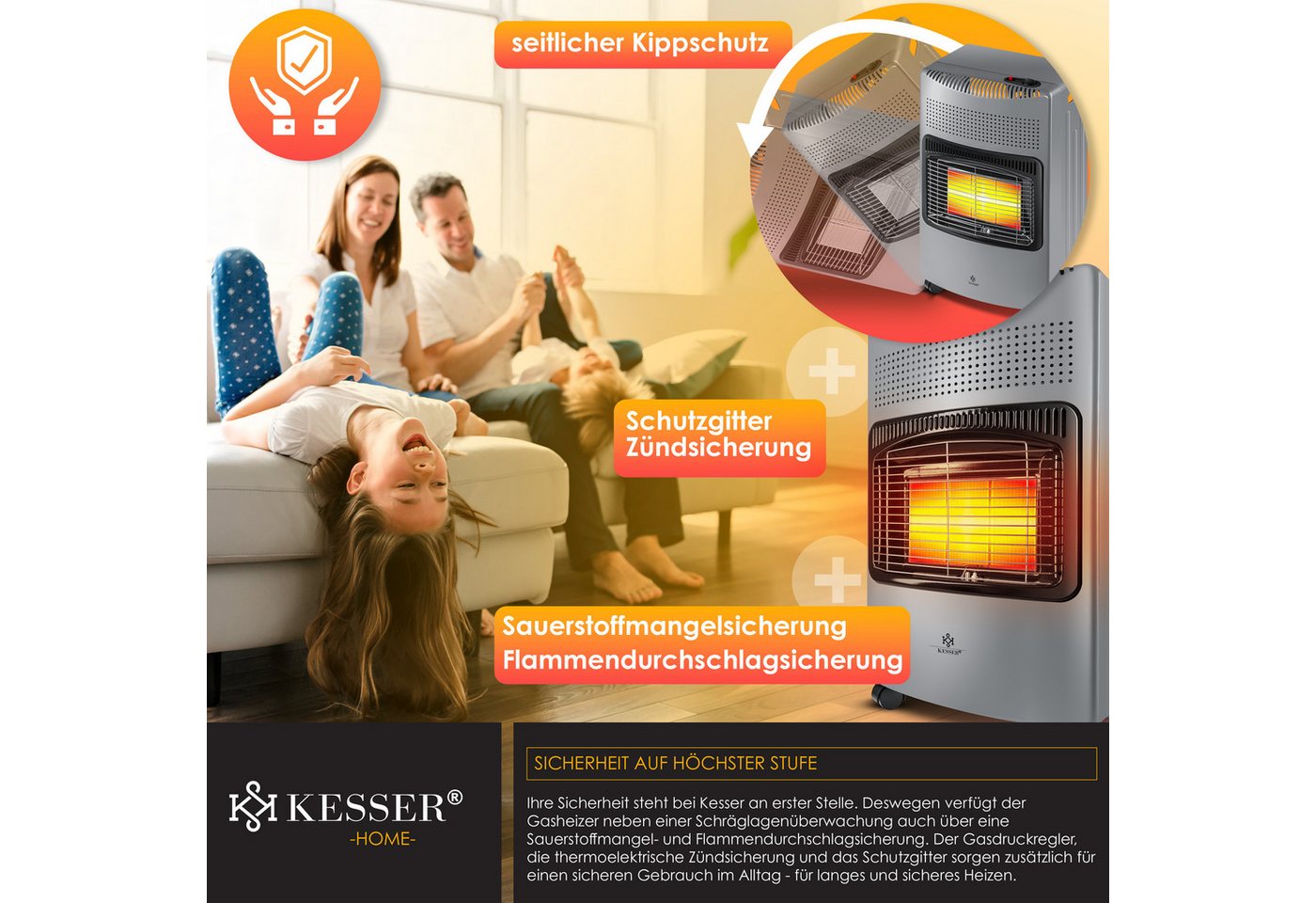 KESSER Heizstrahler, 4200 W, 4200W Keramik Gasheizer Heizstrahler inkl. Gasdruckregler Gasschlauch – Bild 4 von 5