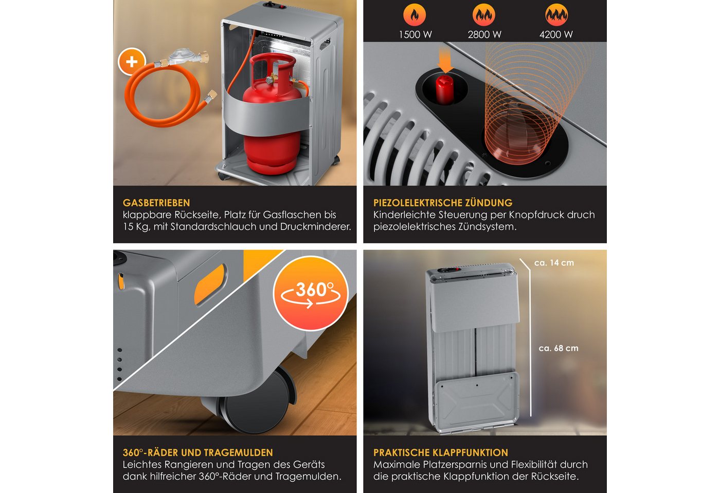 KESSER Heizstrahler, 4200 W, 4200W Keramik Gasheizer Heizstrahler inkl. Gasdruckregler Gasschlauch – Bild 5 von 5