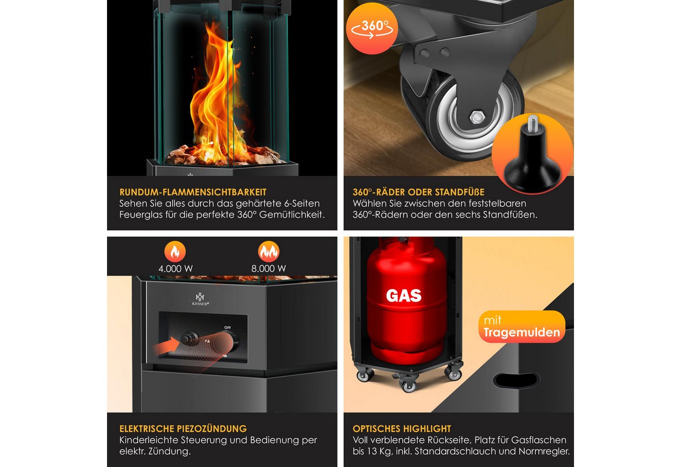 KESSER Heizstrahler, Heizstrahler Gas Terrassenheizstrahler Gasheizung – Bild 3 von 5