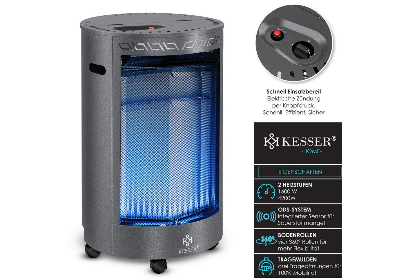 KESSER Heizstrahler, 4200 W, Gasheizer Keramik Gas Heizer 4200 Watt Heizstrahler + Gasdruckregler – Bild 2 von 5