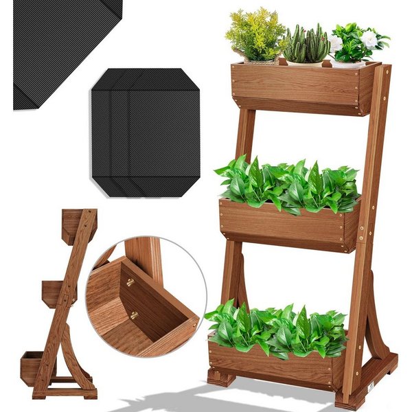 KESSER Hochbeet, mit Etagen Premium Blumenkasten Blumentreppe Gemüsebeet Blumenbeet