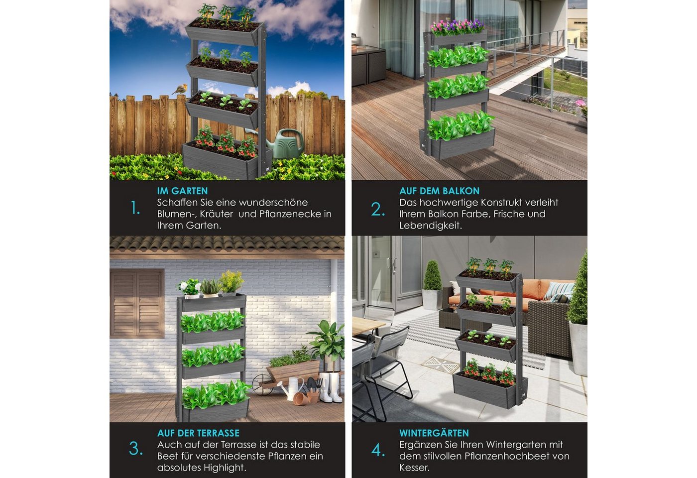 KESSER Hochbeet, mit Etagen Premium Blumenkasten Blumentreppe Gemüsebeet Blumenbeet – Bild 3 von 5