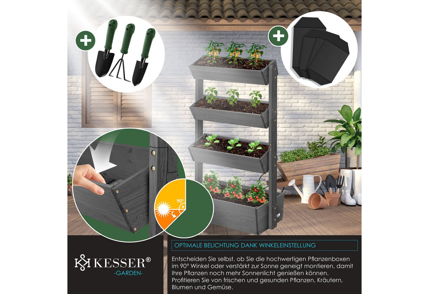 KESSER Hochbeet, mit Etagen Premium Blumenkasten Blumentreppe Gemüsebeet Blumenbeet – Bild 4 von 5