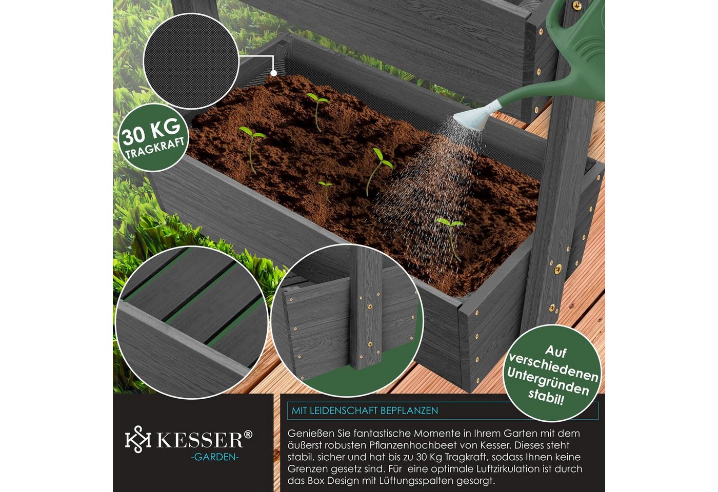 KESSER Hochbeet, mit Etagen Premium Blumenkasten Blumentreppe Gemüsebeet Blumenbeet – Bild 5 von 5