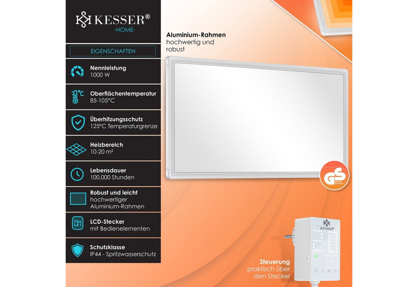 KESSER Infrarotheizung, mit Thermostat, IP44 Schutzklasse & 28 Routineprogramme – Bild 2 von 5