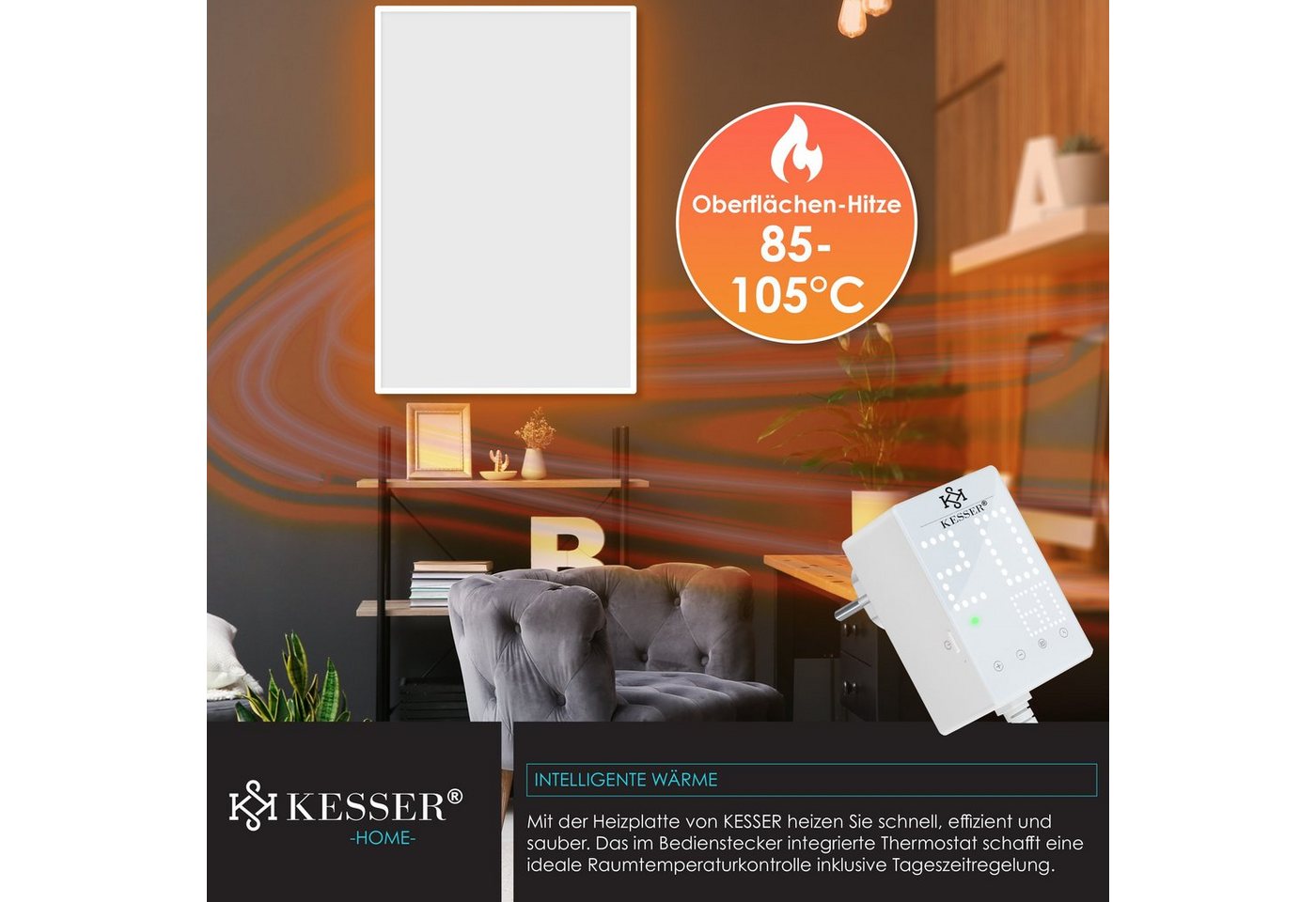 KESSER Infrarotheizung, mit Thermostat, IP44 Schutzklasse & 28 Routineprogramme – Bild 5 von 5