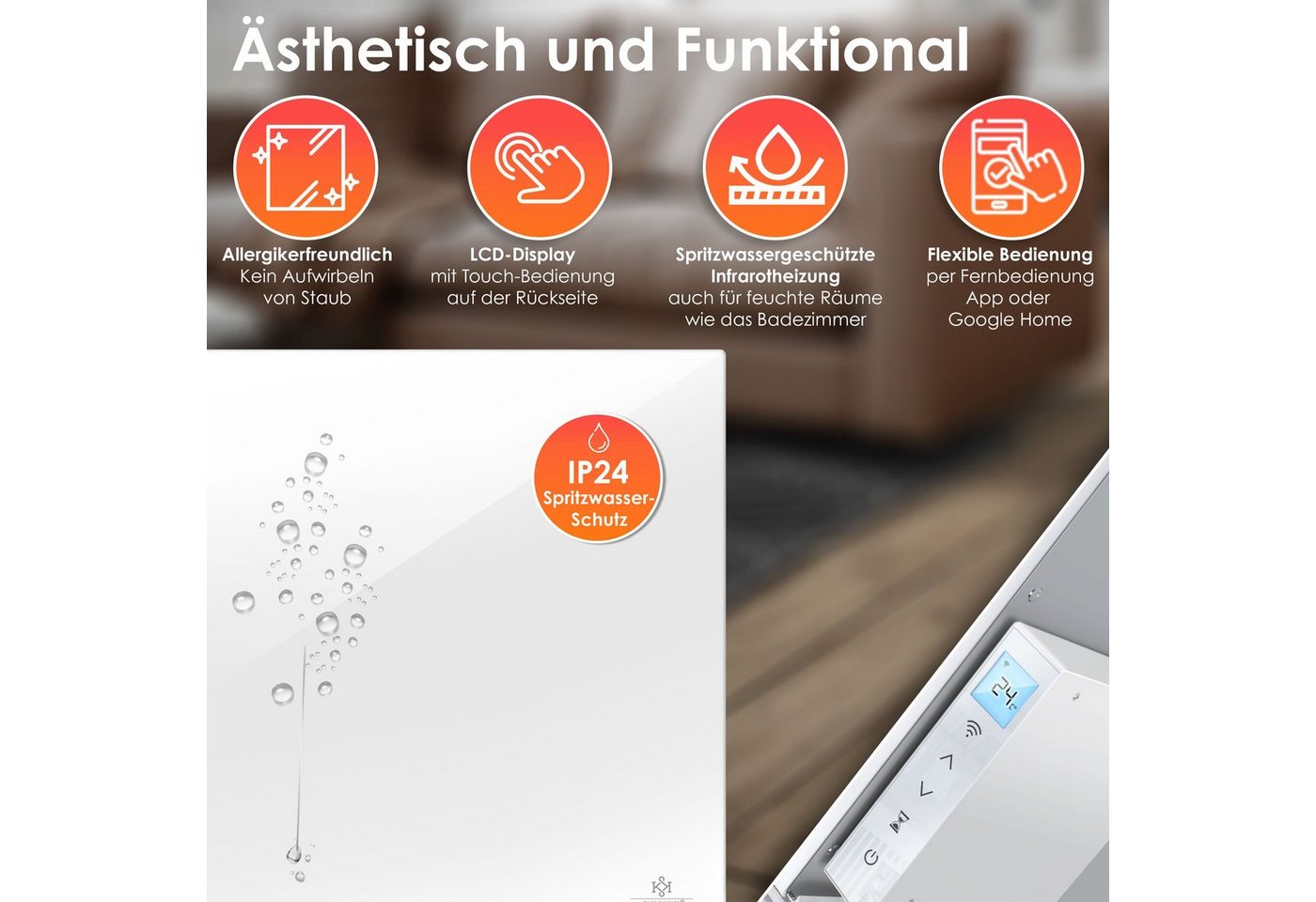 KESSER Infrarotheizung, mit Thermostat Energiesparend 2in1 Standgerät & Wandmontage – Bild 3 von 5