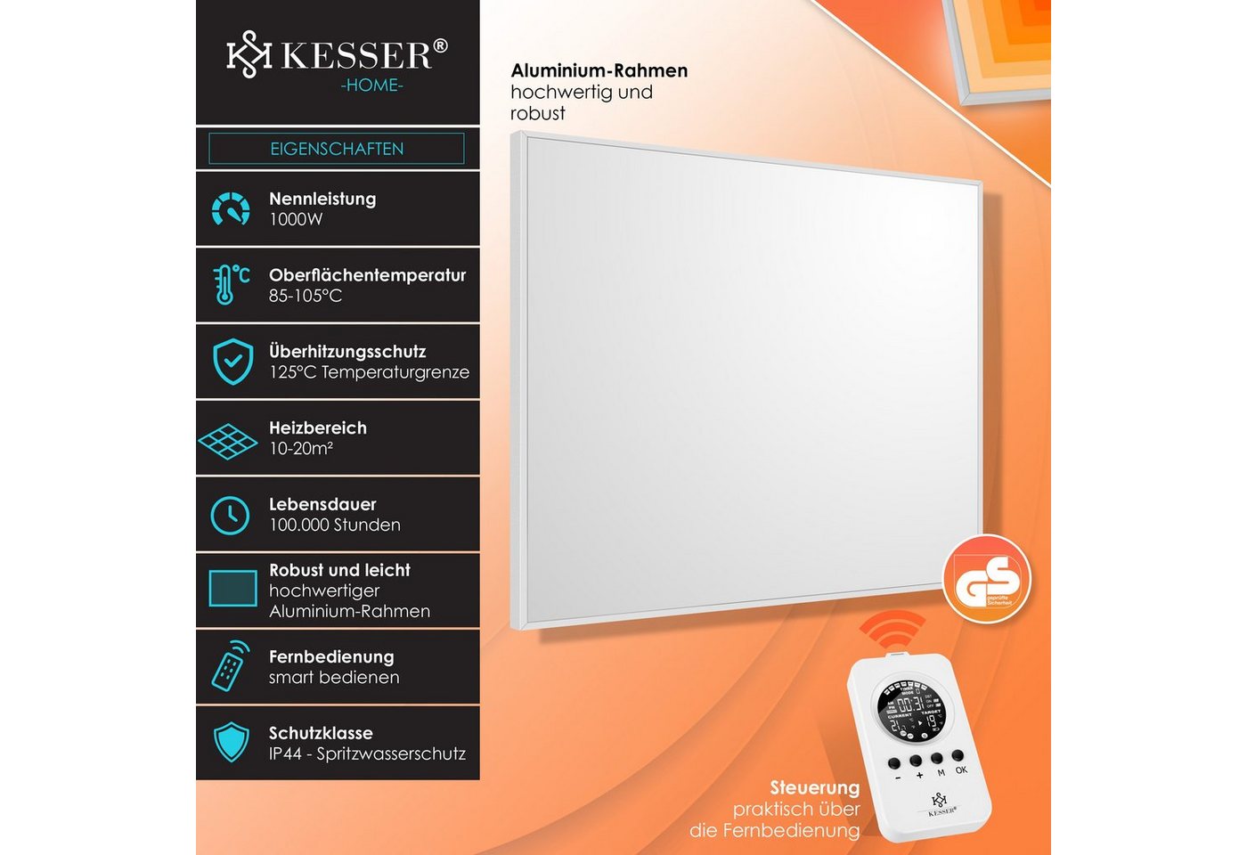 KESSER Infrarotheizung, mit Thermostat, IP44 Schutzklasse & 28 Routineprogramme – Bild 2 von 5