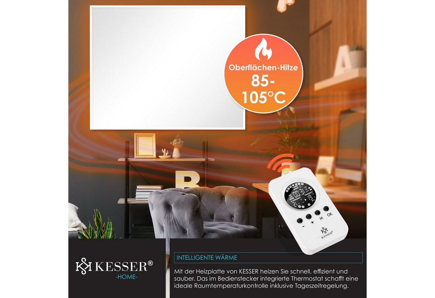 KESSER Infrarotheizung, mit Thermostat, IP44 Schutzklasse & 28 Routineprogramme – Bild 5 von 5