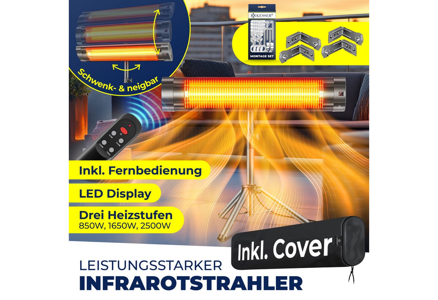 KESSER Infrarotstrahler, 2500 W, Infrarotstrahler Heizstrahler Terrassenstrahler 2500W – Bild 2 von 5