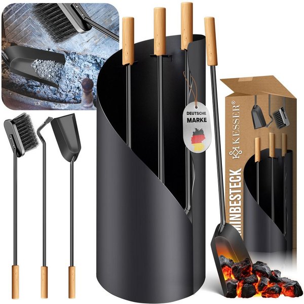 KESSER Kaminholzkorb, Kaminbesteck Set 4-teiliges Kaminzubehör Modern Design