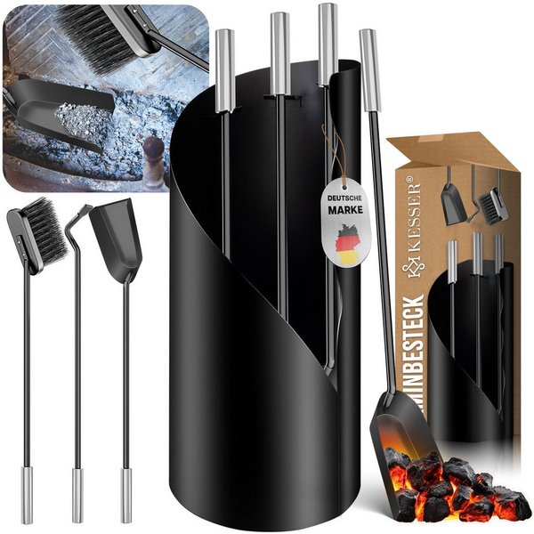 KESSER Kaminholzkorb, Kaminbesteck Set 4-teiliges Kaminzubehör Modern Design