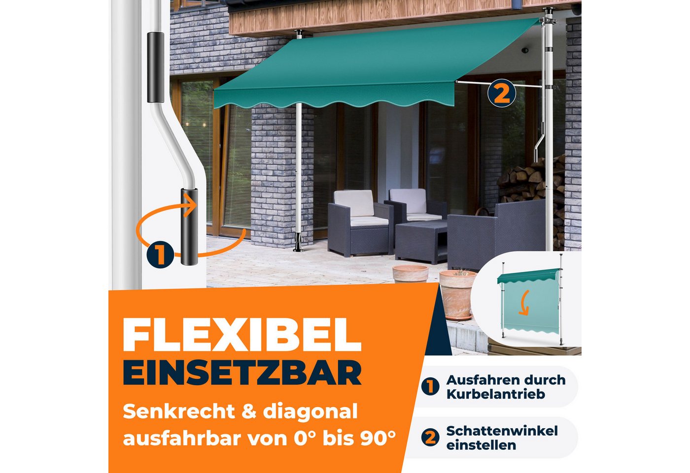 KESSER Klemmmarkise UV-beständig, höhenverstellbar und wasserabweisend – Bild 2 von 5
