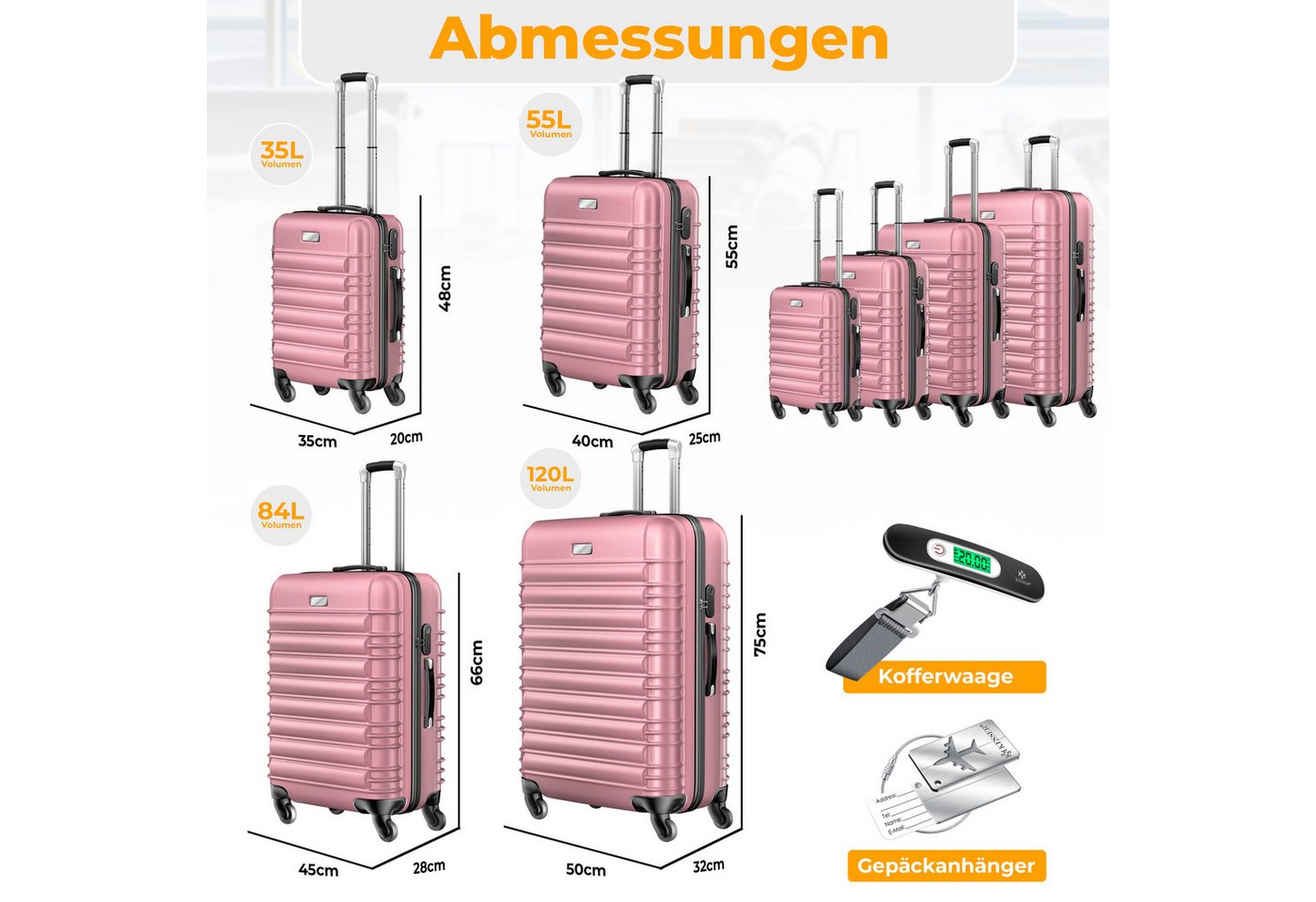 KESSER Kofferset, 4 Rollen, Inkl. Kofferwaage + Gepäckanhänger ABS-Hartschale – Bild 2 von 5