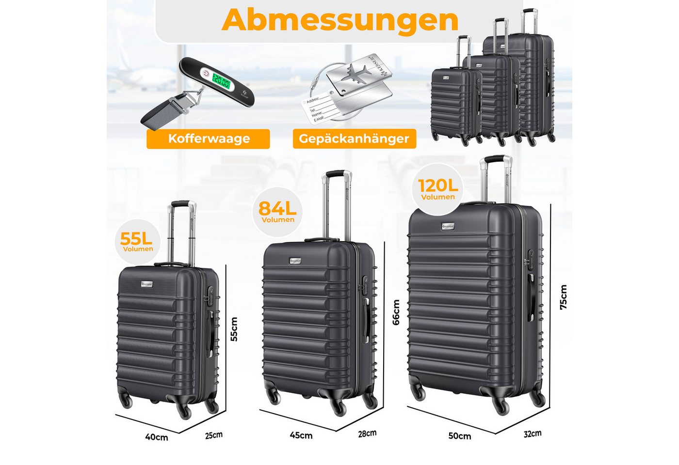 KESSER Kofferset, 4 Rollen, 3tlg. Hartschalenkofferset Hartschalenkoffer Reisekoffer Set – Bild 2 von 5