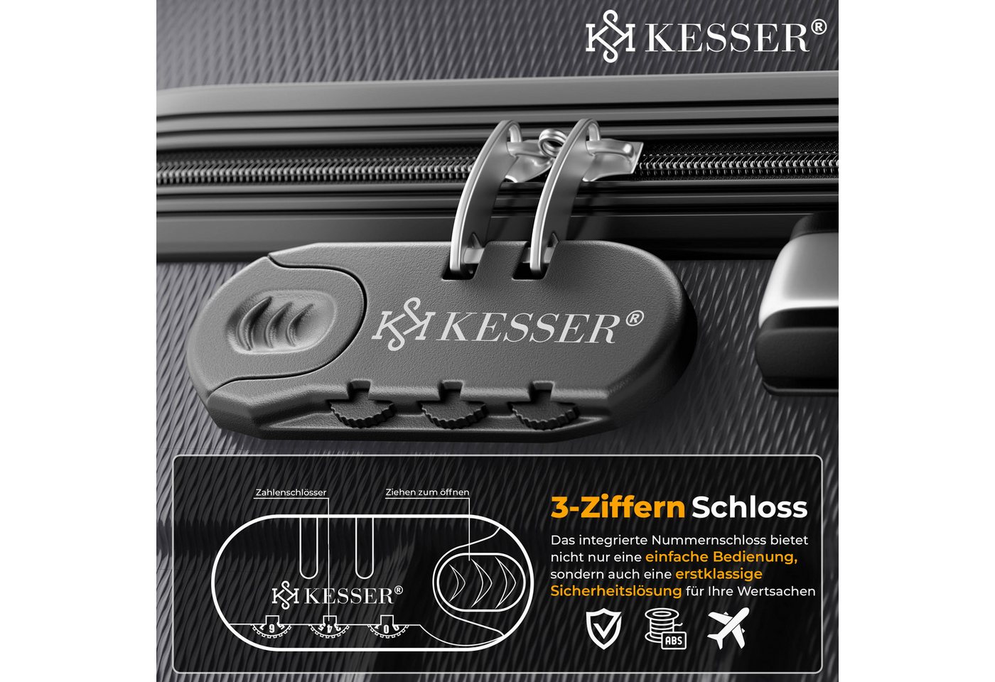KESSER Kofferset, 4 Rollen, 3tlg. Hartschalenkofferset Hartschalenkoffer Reisekoffer Set – Bild 3 von 5