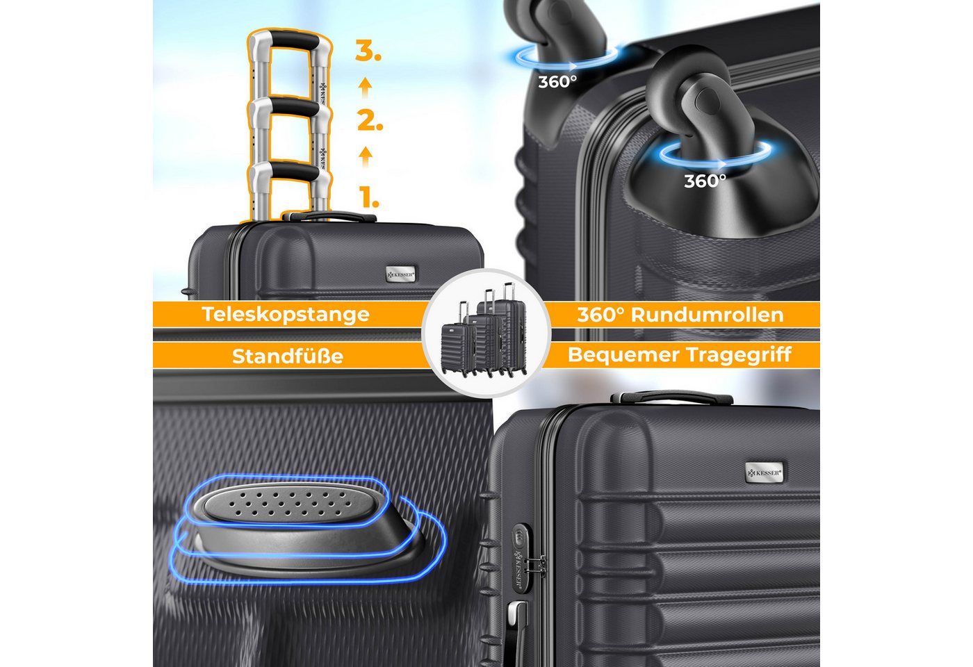 KESSER Kofferset, 4 Rollen, 3tlg. Hartschalenkofferset Hartschalenkoffer Reisekoffer Set – Bild 5 von 5