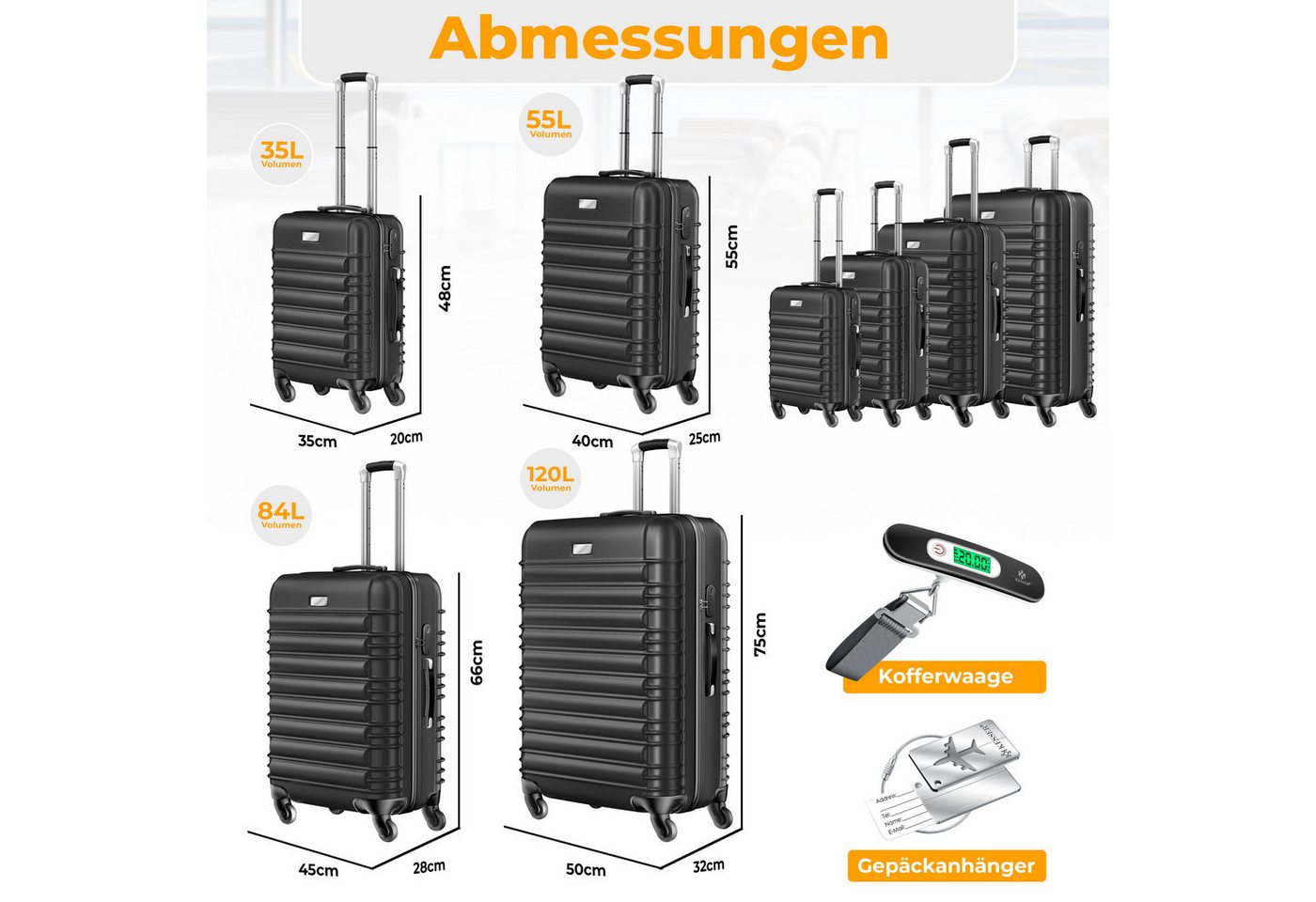 KESSER Kofferset, 4 Rollen, Inkl. Kofferwaage + Gepäckanhänger ABS-Hartschale – Bild 2 von 5