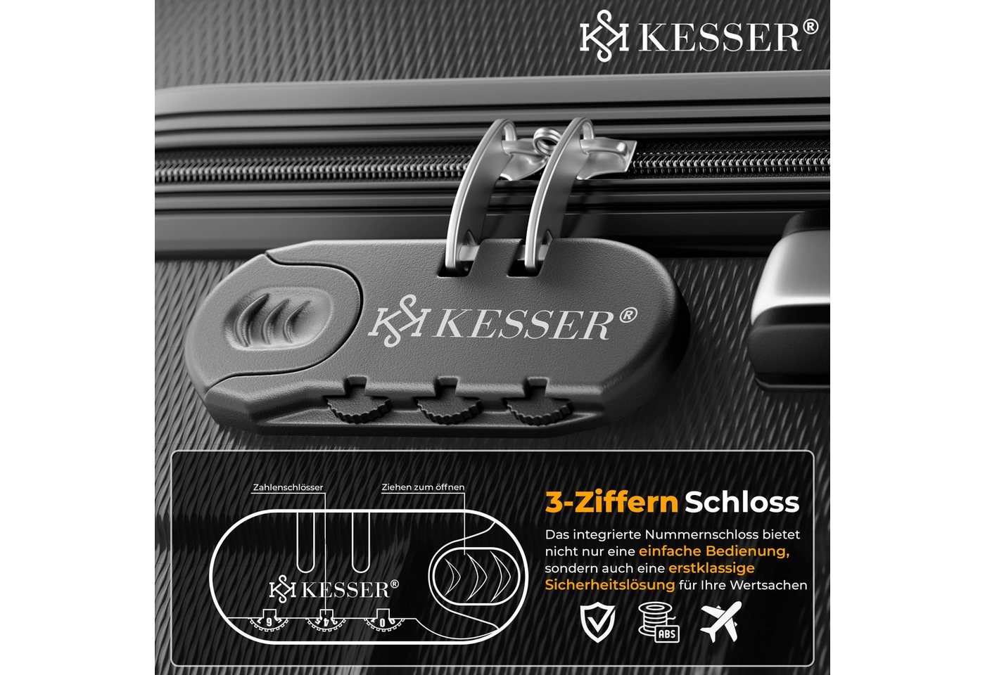 KESSER Kofferset, 4 Rollen, Inkl. Kofferwaage + Gepäckanhänger ABS-Hartschale – Bild 3 von 5