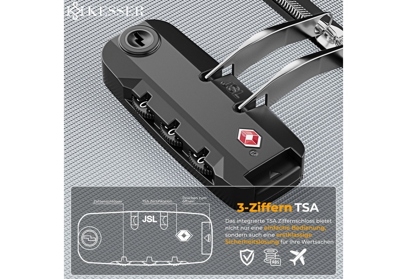 KESSER Kofferset, 4 Rollen, (Kosmetiktasche Handgepäck leichter Koffer & große Koffer), mit 3-Ziffern-TSA-Schloss, 360° Rollen & Teleskopgriff – Bild 3 von 5