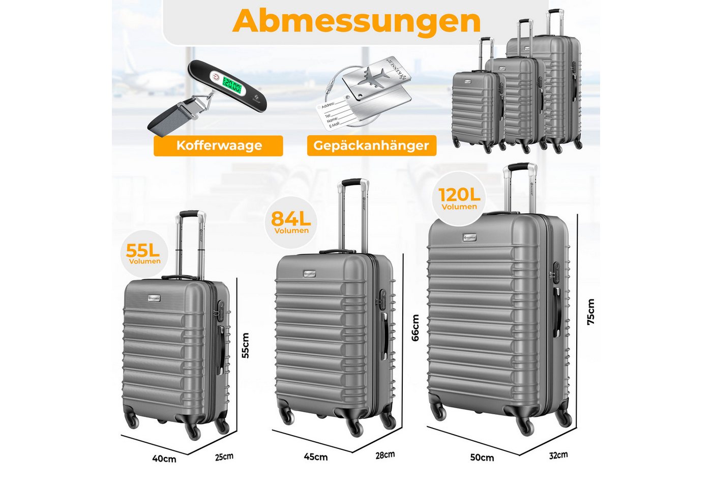 KESSER Kofferset, 4 Rollen, 3tlg. Hartschalenkofferset Hartschalenkoffer Reisekoffer Set – Bild 2 von 5